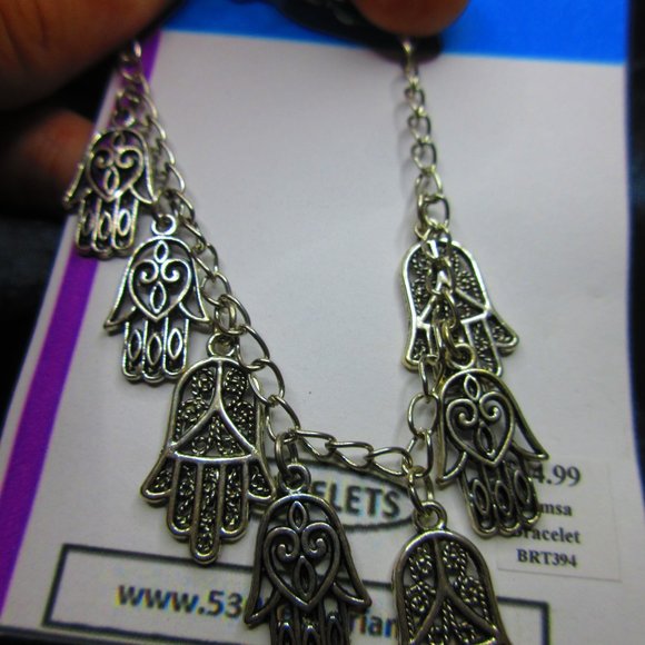 Hamsa Protection Hand Charms Jewelry Bracelet Adjustable Lobster Claw Clasp - Picture 4 of 4